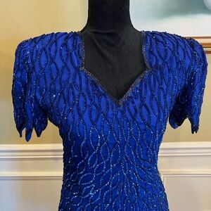 Laurence Kazar Royal Blue Beaded Gown